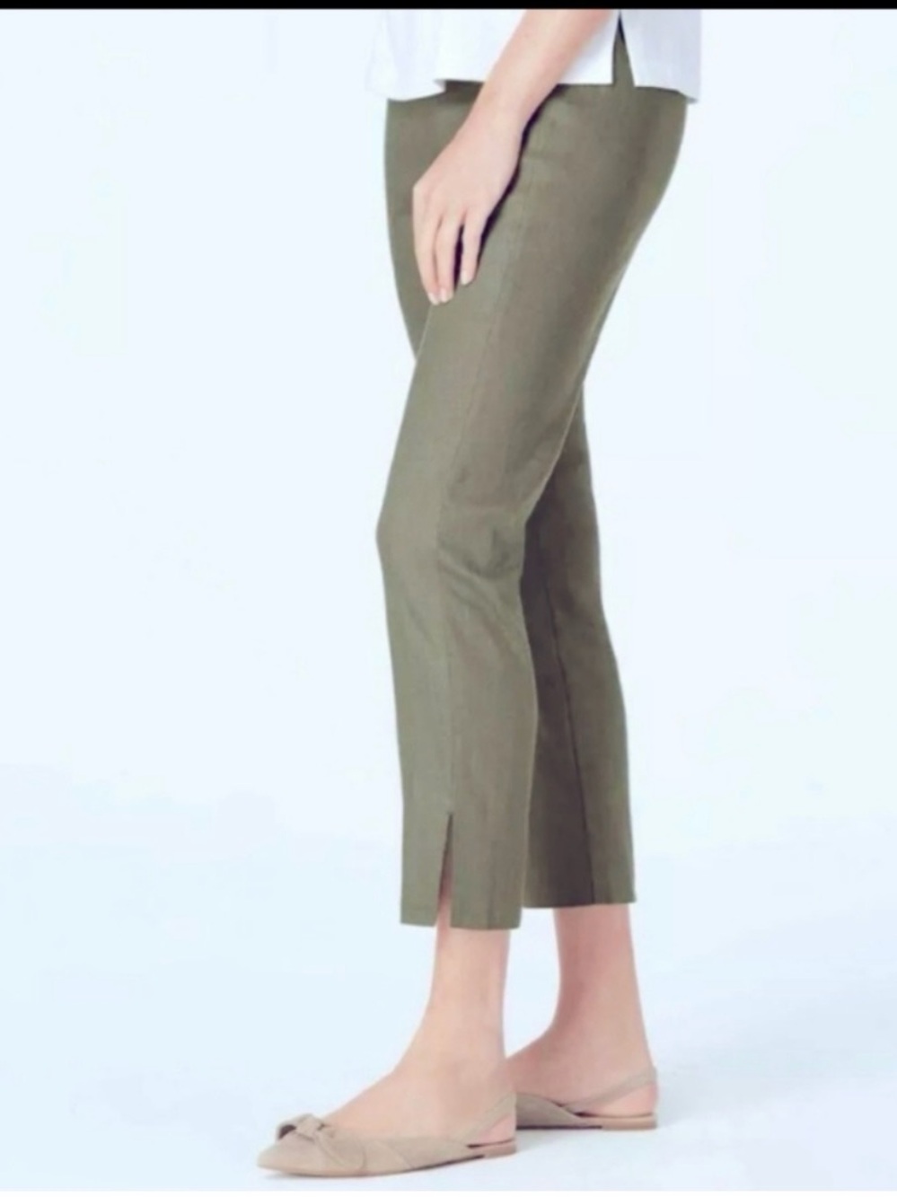 J. Jill Linen Blend Stretch Front Slit Ankle cropped Pants in green Large